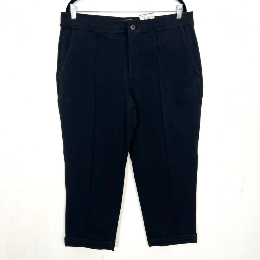NWT Lands'‎ End High Rise Straight Leg Pants Sport Knit Black Large Petite mc